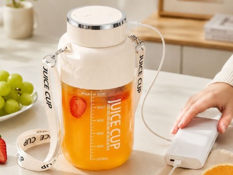 Bidon blender butelka usb 1200ml kubek do smoothie shaker ze słomką paskiem