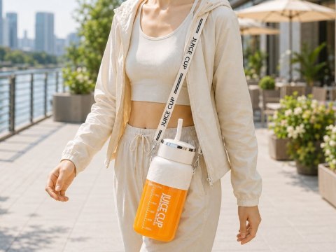 Bidon blender butelka usb 1200ml kubek do smoothie shaker ze słomką paskiem