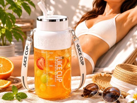 Bidon blender butelka usb 1200ml kubek do smoothie shaker ze słomką paskiem