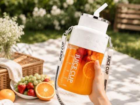 Bidon blender butelka usb 1200ml kubek do smoothie shaker ze słomką paskiem