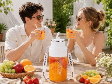 Bidon blender butelka usb 1200ml kubek do smoothie shaker ze słomką paskiem