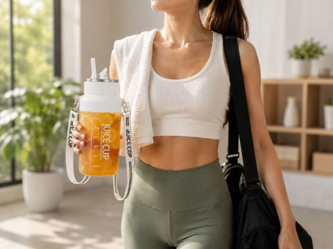 Bidon blender butelka usb 1200ml kubek do smoothie shaker ze słomką paskiem
