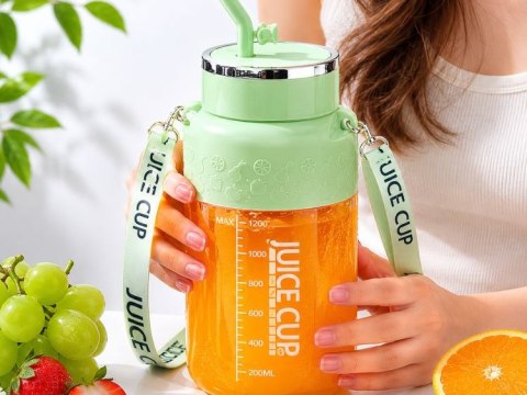 Bidon blender butelka usb 1200ml kubek do smoothie shaker ze słomką paskiem