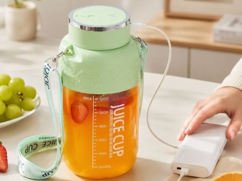 Bidon blender butelka usb 1200ml kubek do smoothie shaker ze słomką paskiem