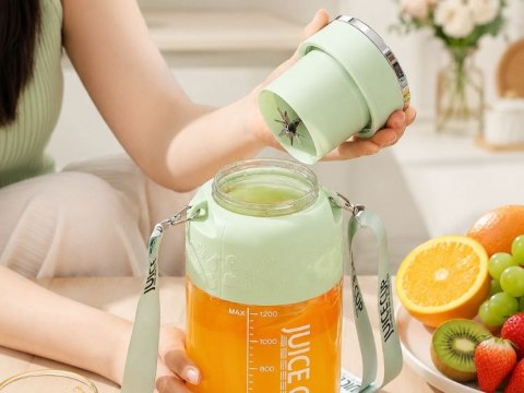 Bidon blender butelka usb 1200ml kubek do smoothie shaker ze słomką paskiem