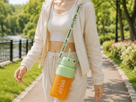 Bidon blender butelka usb 1200ml kubek do smoothie shaker ze słomką paskiem
