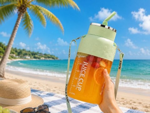 Bidon blender butelka usb 1200ml kubek do smoothie shaker ze słomką paskiem