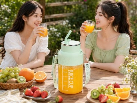 Bidon blender butelka usb 1200ml kubek do smoothie shaker ze słomką paskiem
