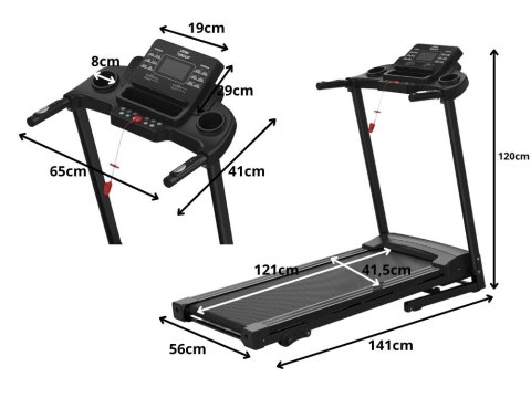 Bieżnia elektryczna treningowa fitness domowa bluetooth 12 km/h 120 kg