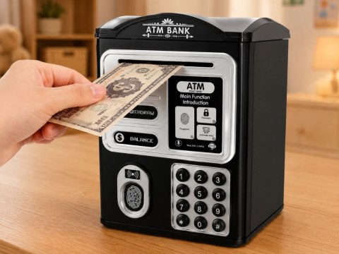 Skarbonka elektroniczna atm dla dzieci sejf na hasło karta pin banknoty