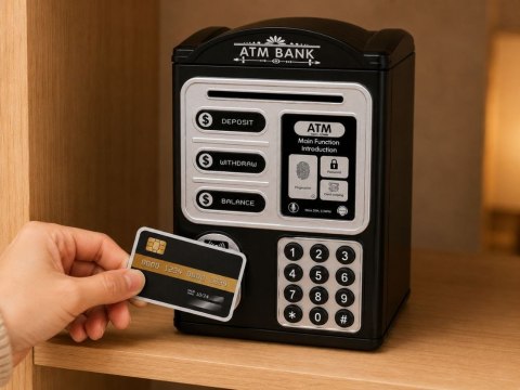 Skarbonka elektroniczna atm dla dzieci sejf na hasło karta pin banknoty