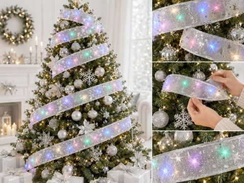 Świecąca wstążka led na choinkę 4m biała dekoracja świąteczna 40 led