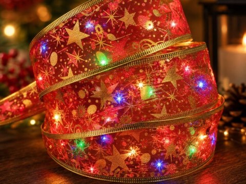 Świecąca wstążka led na choinkę 4m czerwona dekoracja świąteczna 40 led