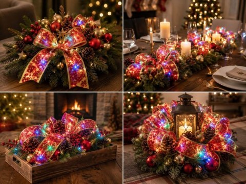 Świecąca wstążka led na choinkę 4m czerwona dekoracja świąteczna 40 led