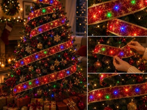 Świecąca wstążka led na choinkę 4m czerwona dekoracja świąteczna 40 led