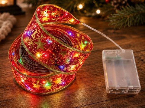 Świecąca wstążka led na choinkę 4m czerwona dekoracja świąteczna 40 led