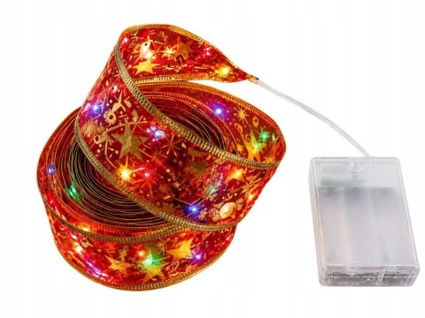 Świecąca wstążka led na choinkę 4m czerwona dekoracja świąteczna 40 led