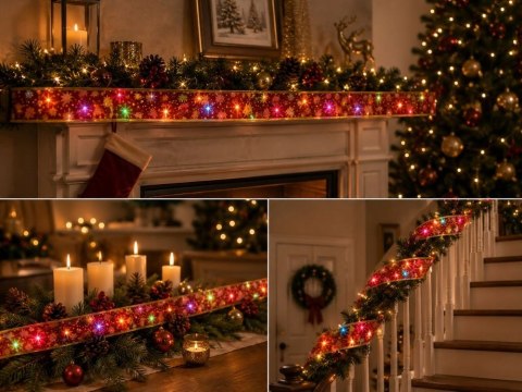 Świecąca wstążka led na choinkę 4m czerwona dekoracja świąteczna 40 led