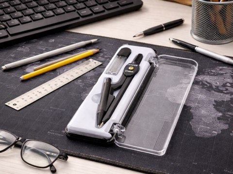 Cyrkiel szkolny z ołówkiem + grafit w etui zestaw geometryczny etui