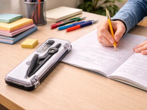 Cyrkiel szkolny z ołówkiem + grafit w etui zestaw geometryczny etui