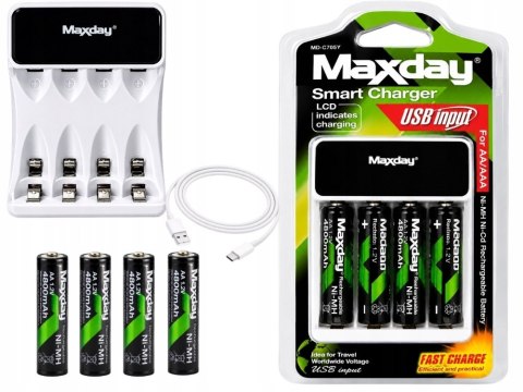 Ładowarka do akumulatorków aa aaa lcd + 4 akumulatorki aa kabel usb-c