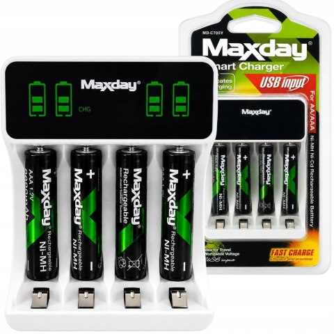 Ładowarka do akumulatorków aa aaa lcd + 4 akumulatorki aaa kabel usb-c