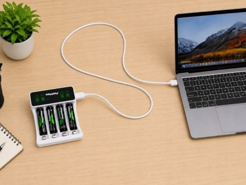 Ładowarka do akumulatorków aa aaa lcd + 4 akumulatorki aaa kabel usb-c