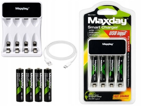 Ładowarka do akumulatorków aa aaa lcd + 4 akumulatorki aaa kabel usb-c