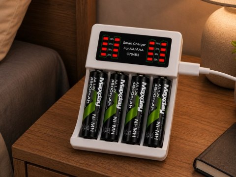 Ładowarka do akumulatorków aa aaa led + 4 akumulatorki aa kabel usb-c