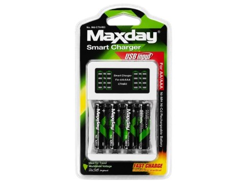Ładowarka do akumulatorków aa aaa led + 4 akumulatorki aa kabel usb-c