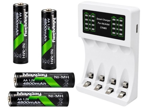 Ładowarka do akumulatorków aa aaa led + 4 akumulatorki aa kabel usb-c