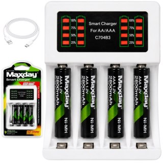Ładowarka do akumulatorków aa aaa led + 4 akumulatorki aaa kabel usb-c