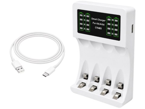 Ładowarka do akumulatorków aa aaa led + 4 akumulatorki aaa kabel usb-c