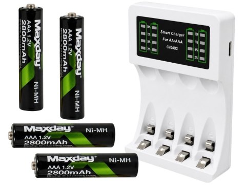 Ładowarka do akumulatorków aa aaa led + 4 akumulatorki aaa kabel usb-c