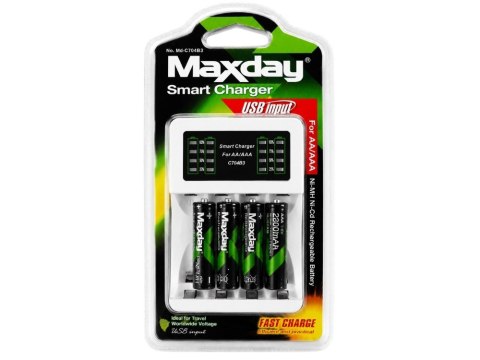 Ładowarka do akumulatorków aa aaa led + 4 akumulatorki aaa kabel usb-c