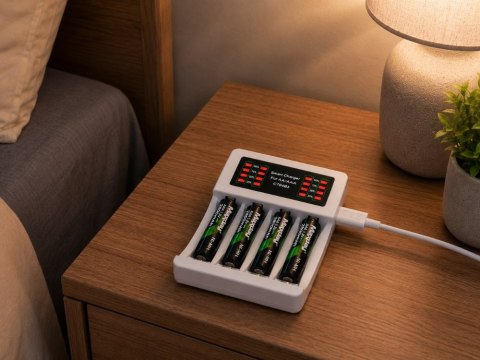 Ładowarka do akumulatorków aa aaa led + 4 akumulatorki aaa kabel usb-c