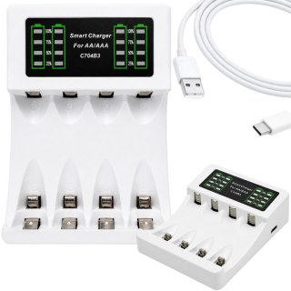Ładowarka do akumulatorków paluszków aa aaa usb c lcd szybkie ładowanie