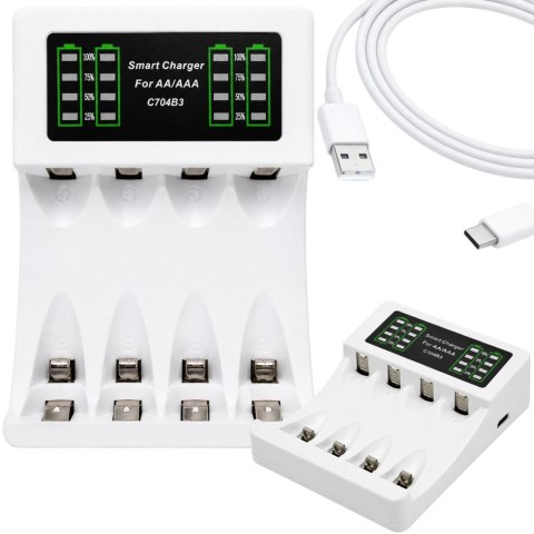 Ładowarka do akumulatorków paluszków aa aaa usb c lcd szybkie ładowanie