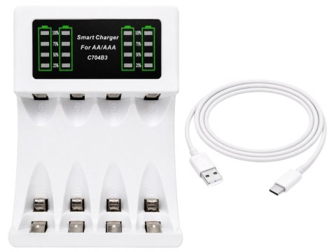 Ładowarka do akumulatorków paluszków aa aaa usb c lcd szybkie ładowanie
