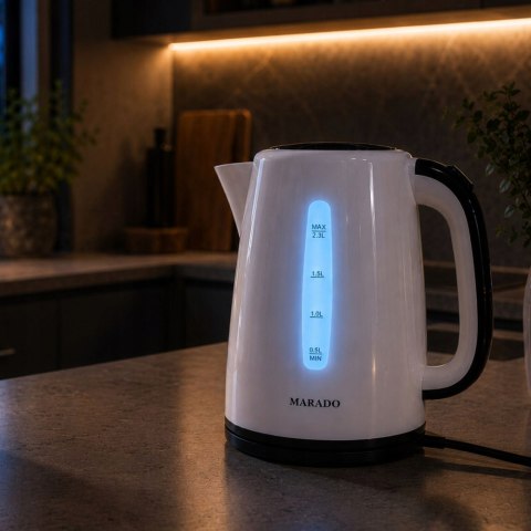 Czajnik elektryczny bezprzewodowy cichy mocny led 2,3l 1500w biały