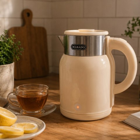 Czajnik elektryczny retro beżowy vintage stalowy 1500w 1,4l bezprzewodowy