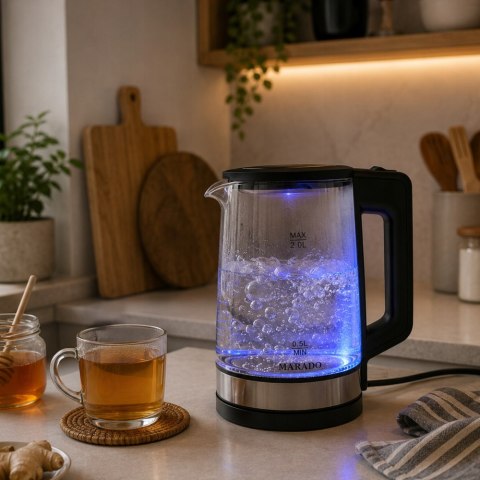 Czajnik elektryczny szklany 1500w 2l podświetlenie led mocny cichy czarny