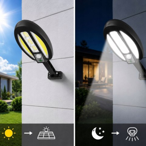 Lampa solarna led cob z czujnikiem ruchu naścienna zewnętrzna ogrodowa