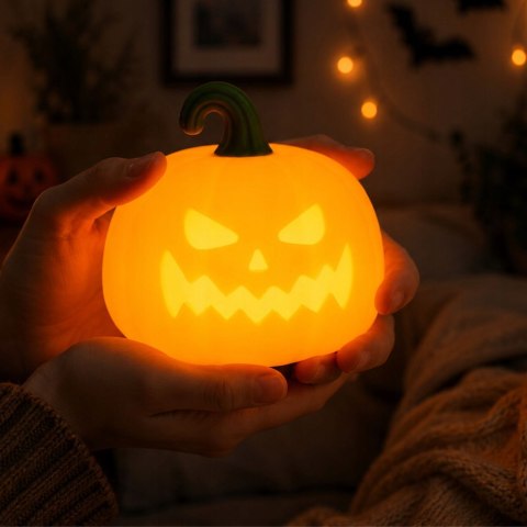 Lampka nocna biurkowa dynia halloween dekoracja led timer akumulatorowa