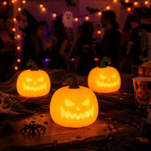 Lampka nocna biurkowa dynia halloween dekoracja led timer akumulatorowa