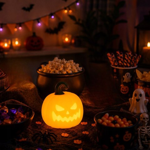 Lampka nocna biurkowa dynia halloween dekoracja led timer akumulatorowa