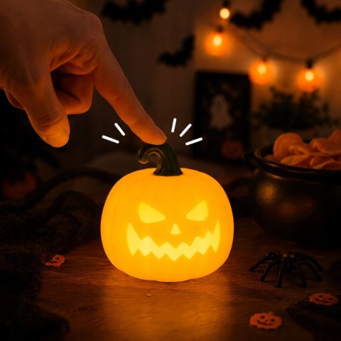 Lampka nocna biurkowa dynia halloween dekoracja led timer akumulatorowa