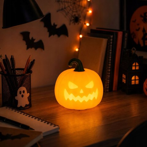 Lampka nocna biurkowa dynia halloween dekoracja led timer akumulatorowa