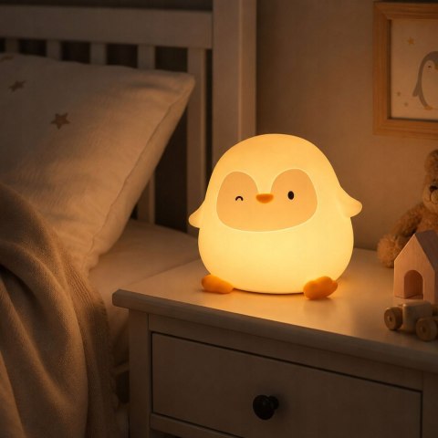 Lampka nocna pingwin led dla dzieci miękka dotykowa silikonowa usb-c timer