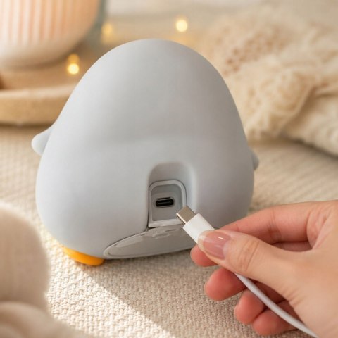 Lampka nocna pingwin led dla dzieci miękka dotykowa silikonowa usb-c timer